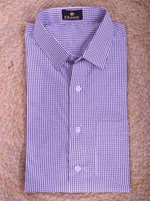 Formal shirt with a purple & white checkered pattern for men's