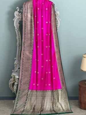 Pink and Green Kadhwa Banarasi Pure Katan Silk Handloom Saree