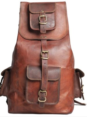 16" Retro travel rucksack backpack brown leather bag Laptop Backpack College bag for men women.
