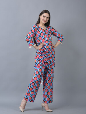 Pure Organic Soft Linen Contemporary Co-ord Set Straight Fit Ruched Top With Straight Pants- 2 Piece Set