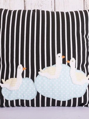 Sweet Duck Black & White Stripes Crochet Cushion Cover - 16 x 16 inches