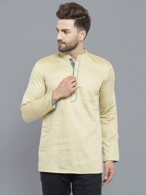 Beige color Poly-cot men short kurta