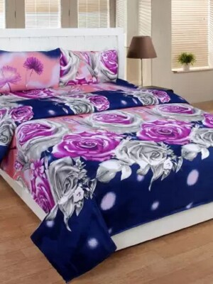 Floral microfiber 1 double bedsheet with 2 pillow covers
