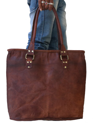 Leather tote bag for women with zipper closure Shoulder bag For Office College Shopping & Travel