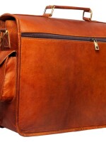 18''Laptop Bags Vintage Leather Messenger Brown Real Laptop Satchel Bag Office Briefcase with big Pocket.