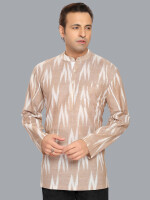 light rust cotton ikkat handloom men short kurta