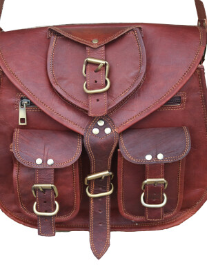 Handmade Leather Shoulder Cross Body Satchel Saddle Tablet Retro Rustic Vintage Bag Handbags Purse with 5 pocket.