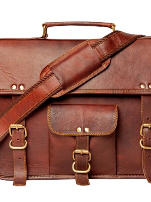 15'' Leather Bags Vintage Soft Leather Messenger Brown Real Laptop Satchel Bag Genuine Briefcase (Brown)