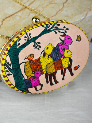 Gond painting hand painted clutch bag (box) for women
