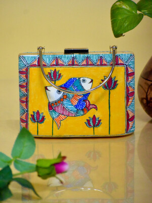 Matasya madhubani hand painted clutch bag (box) for women