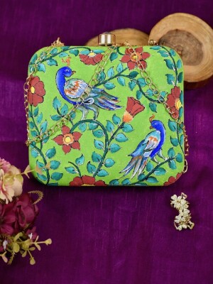 Hand painted kalamkari clutch bag (box) for women
