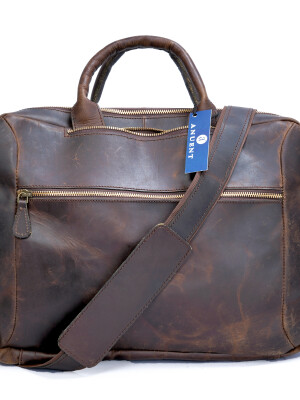 15 inch buffalo leather laptop messenger backpack two in one office, briefcase + backpack.