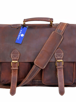 Handmade Vinatge Buffalo leather messenger bag Leather Laptop bag with 2 pocket Travel Crossbody bag.