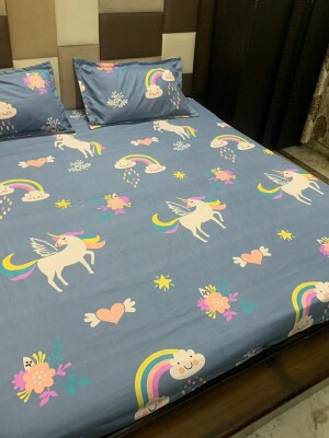 Abstract Cotton 1 Double Bedsheet With 2 Pillow Covers