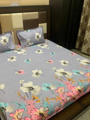 Abstract Cotton 1 Double Bedsheet With 2 Pillow Covers
