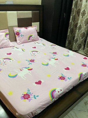 Abstract Cotton 1 Double Bedsheet With 2 Pillow Covers