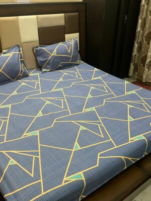 Abstract Cotton 1 Double Bedsheet With 2 Pillow Covers