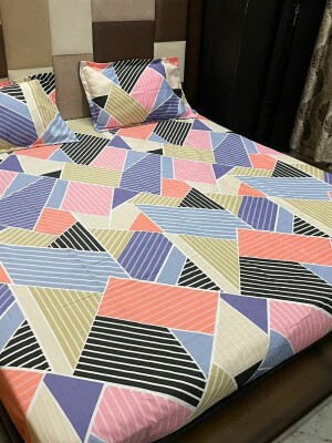 Abstract Cotton 1 Double Bedsheet With 2 Pillow Covers