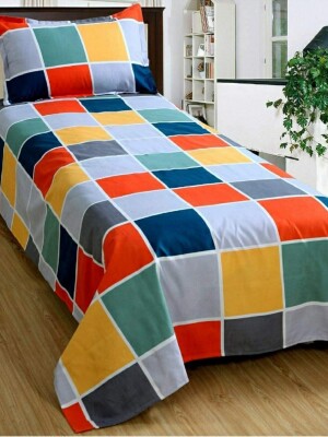 Abstract Cotton 1 Single Bedsheet With 1 Pillow Covers