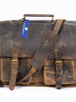 Vintage retro buffalo leather Messenger bag Laptop briefcase Leather Travel Crossbody bag Office Shoulder bag ( 18 inch )
