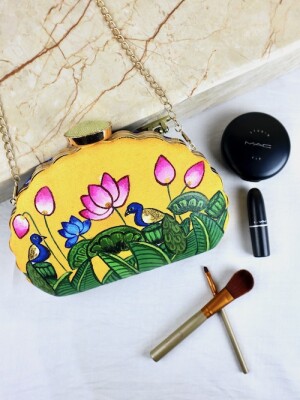 Pichwai Lotus hand painted clutch bag (box) for women