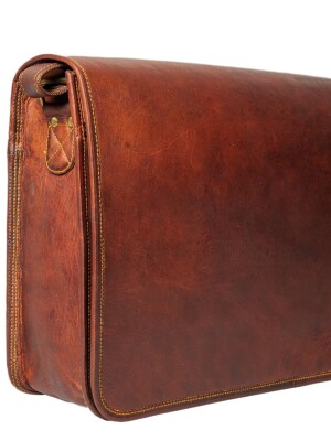 Leather Bags Vintage Soft Leather Messenger Brown Real Laptop Satchel Bag Genuine Briefcase (Dark Brown)