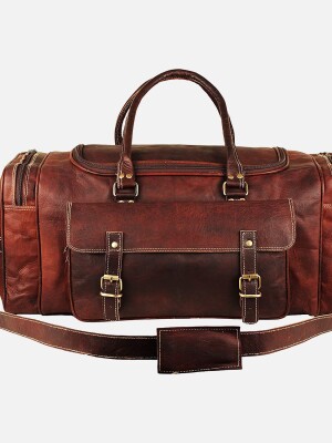21'' Inch Leather Duffel Bag Weekender Travel Overnight Carry-On Luggage Bag For Unisex