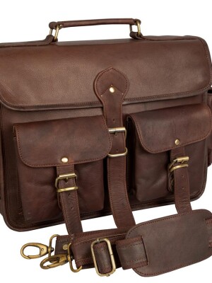 15 inch Leather laptop briefcase bag Messenger Office College Crossbody Bag Notebook case (black nd)