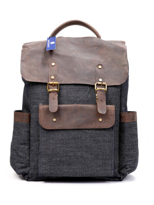 Vintage canvas genuine leather laptop backpack Rucksack knapsack college bag Trvel Backpack.