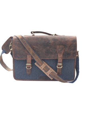 Canvas Leather Laptop bag Office Messenger bag Office computer bag for men and women (16 INCH)
