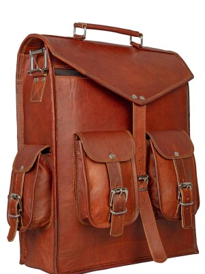 15'' Vintage Leather Backpack Laptop Messenger Bag Rucksack Sling for Men Women