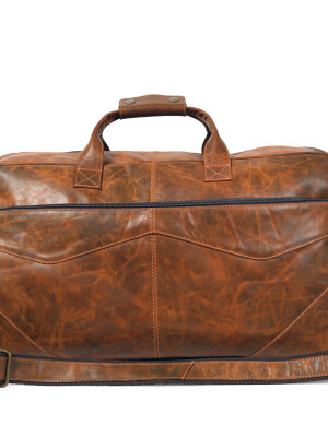 Genuine buffalo leather weekender, travel bag for unisex With Shoe Pocket brown (24 Inch).