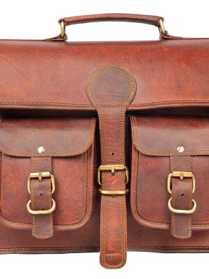 18 ''Laptop Bags Vintage Brown Leather Messenger bag Crossbody Shoulder Travel bag Laptop Briefcase For Unisex.