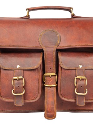Laptop Bags Vintage Brown Leather Messenger bag Crossbody Shoulder Travel bag Laptop Briefcase For Unisex.