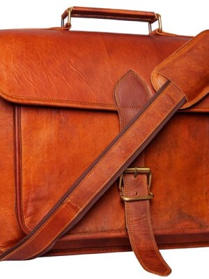 Handmade 16? brown leather crossbody bag with big pocket Leather messenger bag Laptop bag for Unisex.