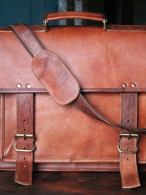 "Handmade 16? Brown Leather Laptop Office Messenger bag Cross body Bag With Big Pocket.