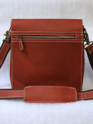 Orange leather crossbody crossover bag - best vintage purse small Shoulder bag