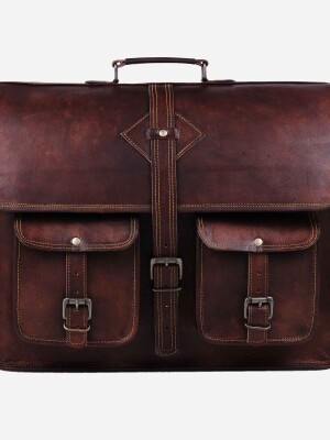 18"Vintage handmade leather Laptop bag travel messenger office crossbody bag.