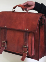 "Handmade 16? Brown Leather Laptop Office Messenger bag Cross body Bag With Big Pocket.