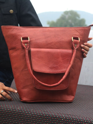Leather tote bag for women with zipper - travel, work, over the shoulder purses.