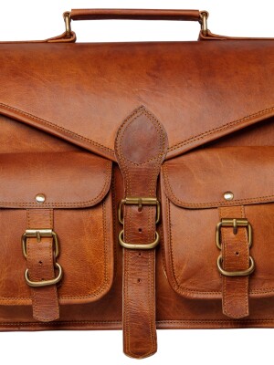 Laptop Bags Vintage Soft Leather Messenger Brown Real Laptop Satchel Bag Genuine Briefcase (18 INCHES)