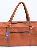 ROUND Travel Duffel Bag Genuine Leather Weekend bag Weekender Overnight Carry-on travel bag Brown