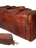 Leather 28 inch square duffel travel gym sports overnight weekend leather bag