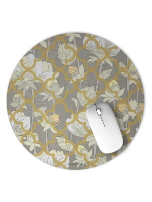 White Lotus Flower Round Office Mouse Pad