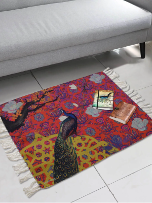 Two Peacock Polyester Area Rug