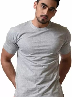 Men Solid Round Neck Reversible Pure Cotton Grey T-Shirt