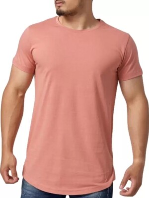 Men Solid Round Neck Poly Cotton Pink T-Shirt