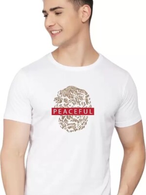 GRAPHIC PRINTED TSHIRT Men Graphic Print Round Neck Reversible Pure Cotton White T-Shirt