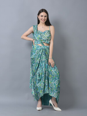 Indo Western Drape Saree Strappy Blouse with Drape Saree