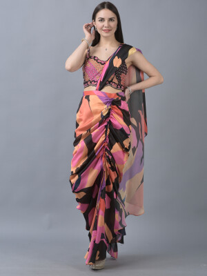 Indo Western Drape Saree Strappy Blouse with Drape Saree